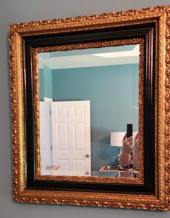 Antique Black And Gold Leaf Beveled Mirror