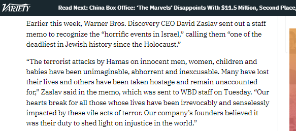 Warner Bros Support Israel