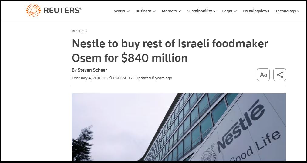 Nestle Investment In Israel